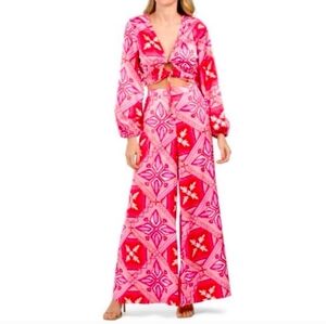 Caroline Constas Pink and Red Patterned Pantsuit